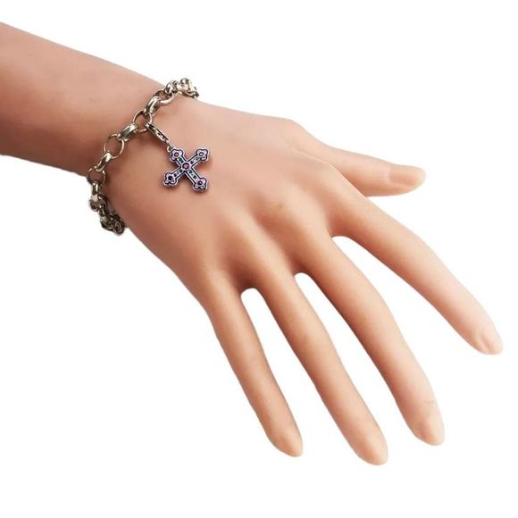 925 Sterling Silver Edwardian Multi-Color Round Crystal Cross Charm - Picture 2 of 4